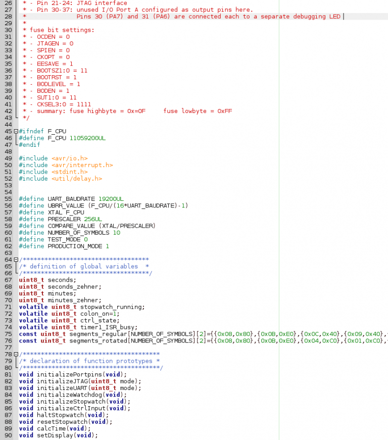 Screenshot Code Stoppuhr mit Digitalanzeige