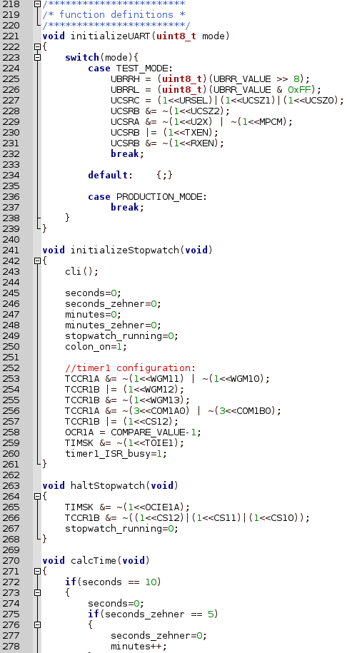 Screenshot Code Stoppuhr mit Digitalanzeige