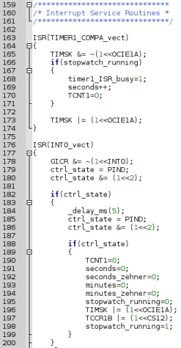 Screenshot Code Stoppuhr mit Digitalanzeige